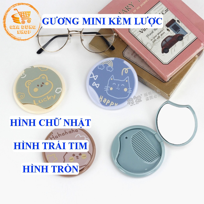 Gương mini kèm lược hoạ tiết hoạt hình dễ thương tiện lợi đem đi du lịch, dùng đi học, đi làm.