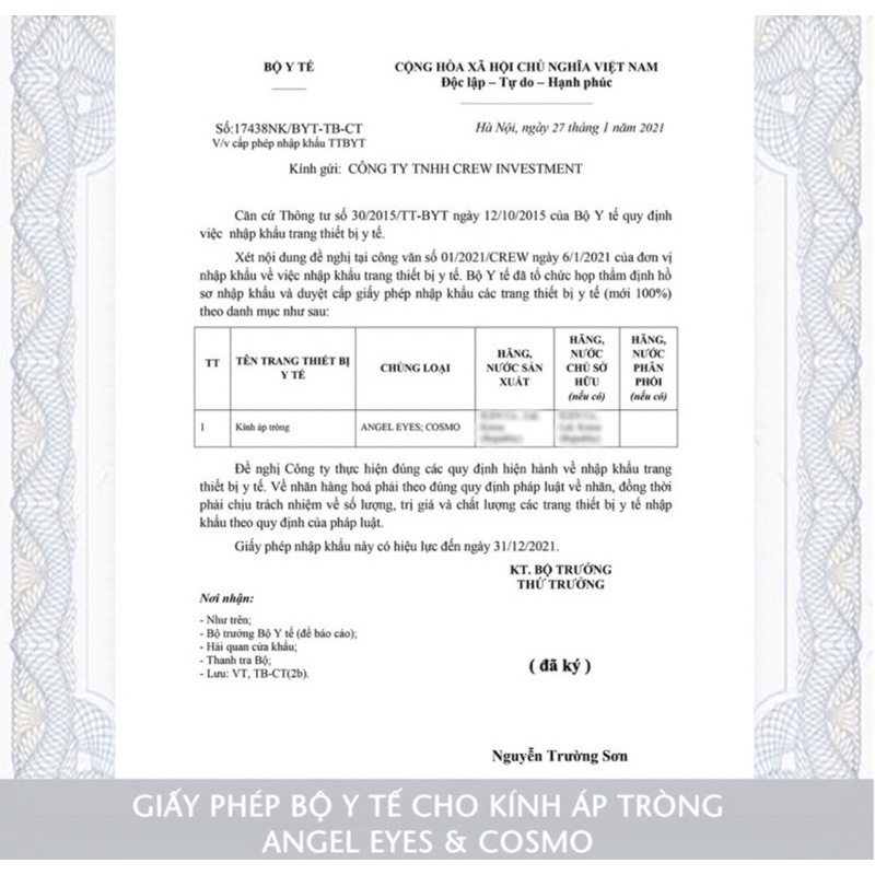 Lens độ cận trong suốt Cosmo Hàn 0,75 độ đến 10 độ ( có lệch độ)