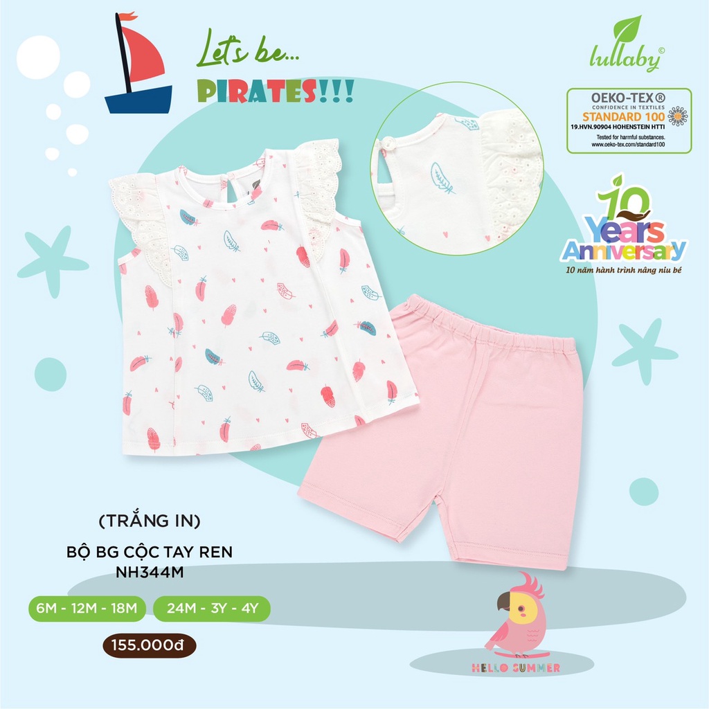 Bộ Lullaby cánh tiên chất vải cotton 100% cao cấp thoáng mát thấm hút tốt cho bé gái Nh324M NH344M