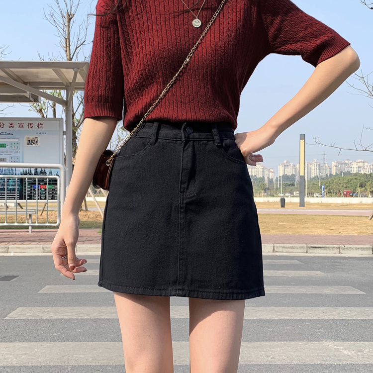 chân váy jean Chữ A Lưng Cao Trơn Màu Xinh Xắn Dành Cho Nữ 22796