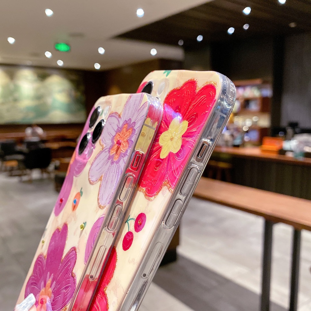 Ốp Điện Thoại Họa Tiết Hoa Tím / Đỏ Thời Trang Chống Sốc Cho iPhone 14 / 13 / 12 / 11 / X / 8P / 7
