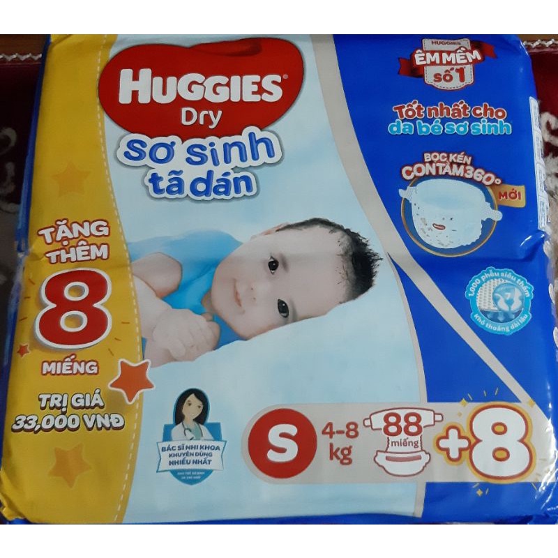 Tã dán sơ sinh Huggies S88 tặng 8 miếng