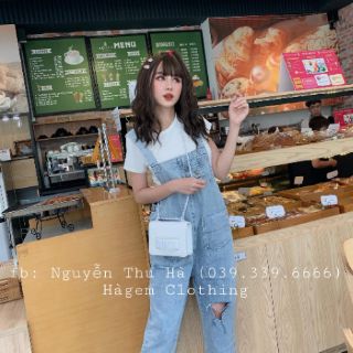 Quần yếm jean dài rách mốc cực chất