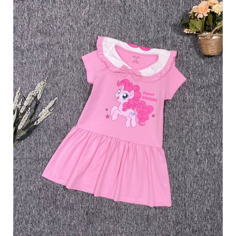 Váy Đầm thun HT Bé Gái ngựa kỳ lân 1 sừng little PONY cồ sen thủy thủ thun 4 chiều size nhí đại