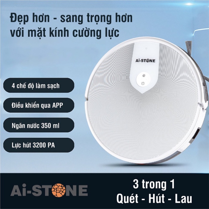 Robot Hút Bụi Lau Nhà Ai-STONE V6S Pro Điều Khiển Bằng Điện Thoại Hiện Đại Cao Cấp - Bảo hành 12 tháng