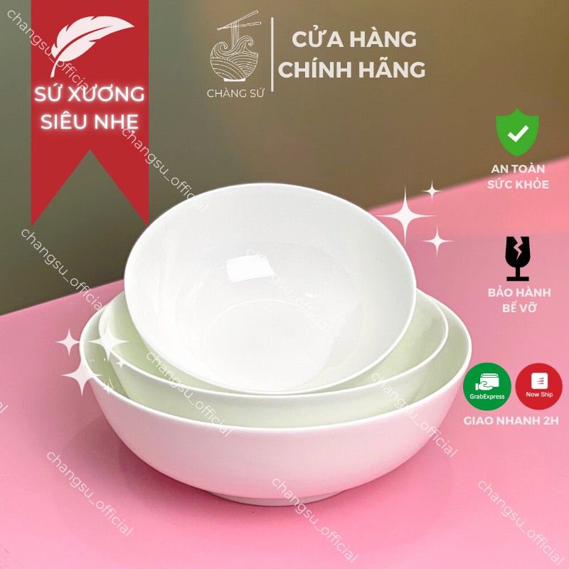 Bát tô canh trắng trơn sứ siêu nhẹ - Sứ xương siêu nhẹ Minh Châu - Vỡ 1 đổi 1