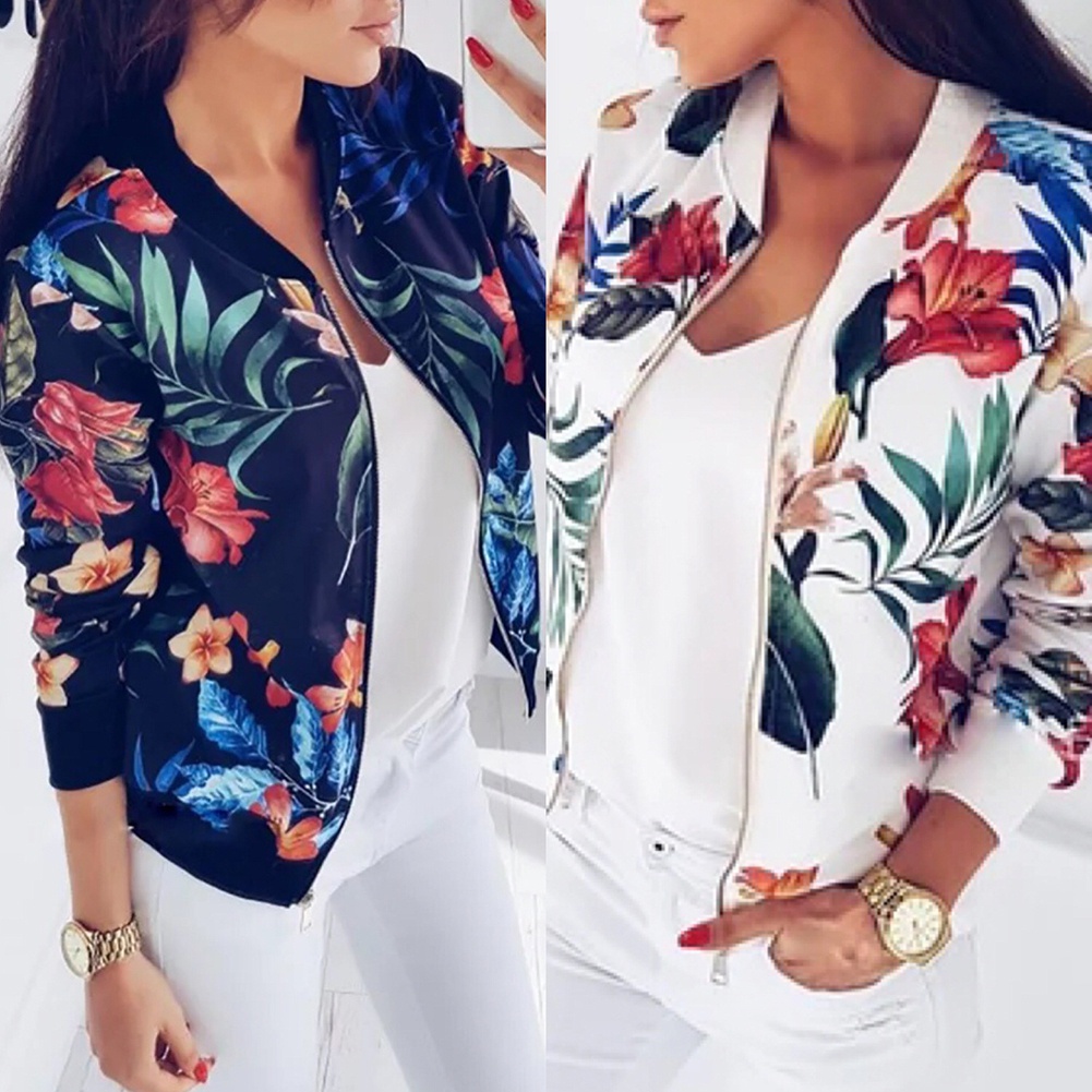 Áo Khoác Bóng Chày Tay Dài In Hoa Lá Plus Size