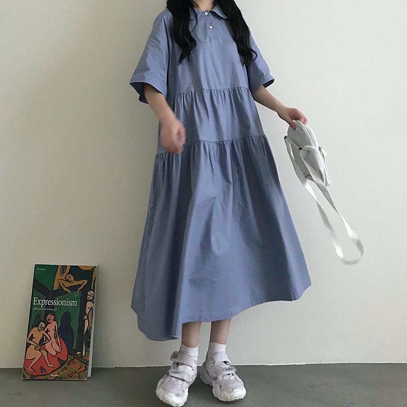 Đầm Tay Ngắn Cổ Búp Bê Dáng Rộng Dễ Phối Đồ Thời Trang Mùa Hè Phong Cách Hàn Quốc Mới Cho Nữ