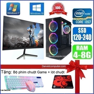 Bộ máy tính pc game + màn fullhd 24 inch i7 /i5 /i3 chơi pubg mobile, pubg lite, lol, cf đột kích, fifa, cs + quà