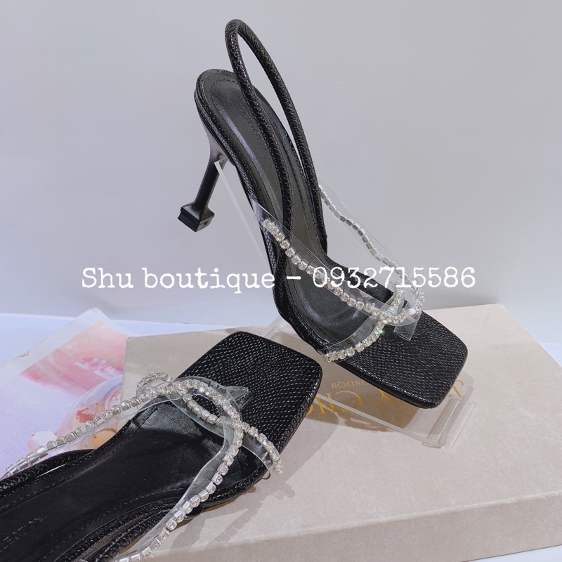 Sandal nữ da rắn quai đính đá gót 7 phân