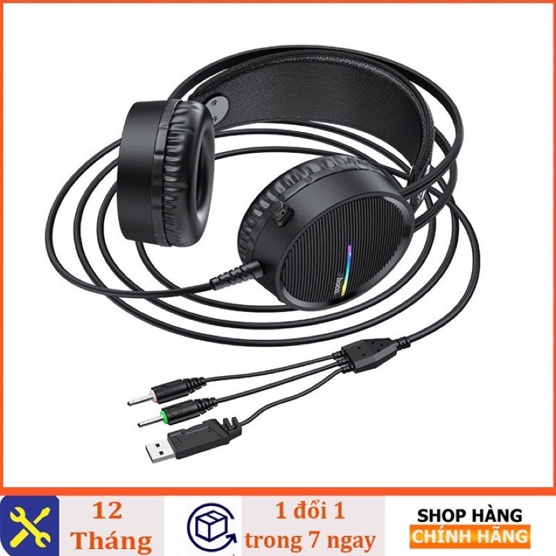 ✔CHÍNH HÃNG ✔Headphones/Tai nghe chơi game có dây HOCO W100 Touring có micro đa hướng-3,5 mm/Đèn led 5 mầu Bảo hành 12T