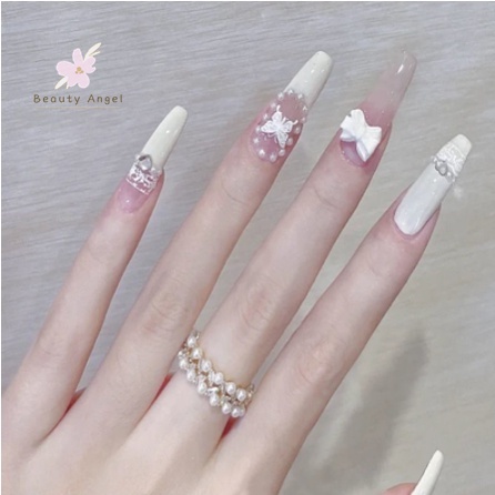 YADORNOS 24 Móng tay giả đính nơ có thể tháo rời làm đẹp cho nữ