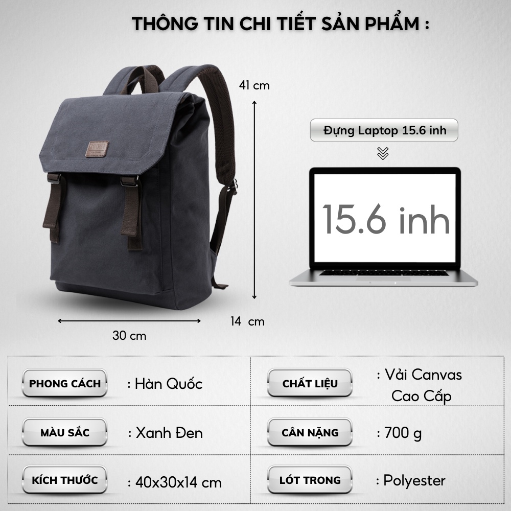 Balo Vải Thời Trang Ulzzang Nam Nữ,Vải Canvas Cao Cấp,Đựng Laptop 15,6 inh , Kiểu dáng trẻ trung, cá tính - 𝑰𝑩𝑨𝑮