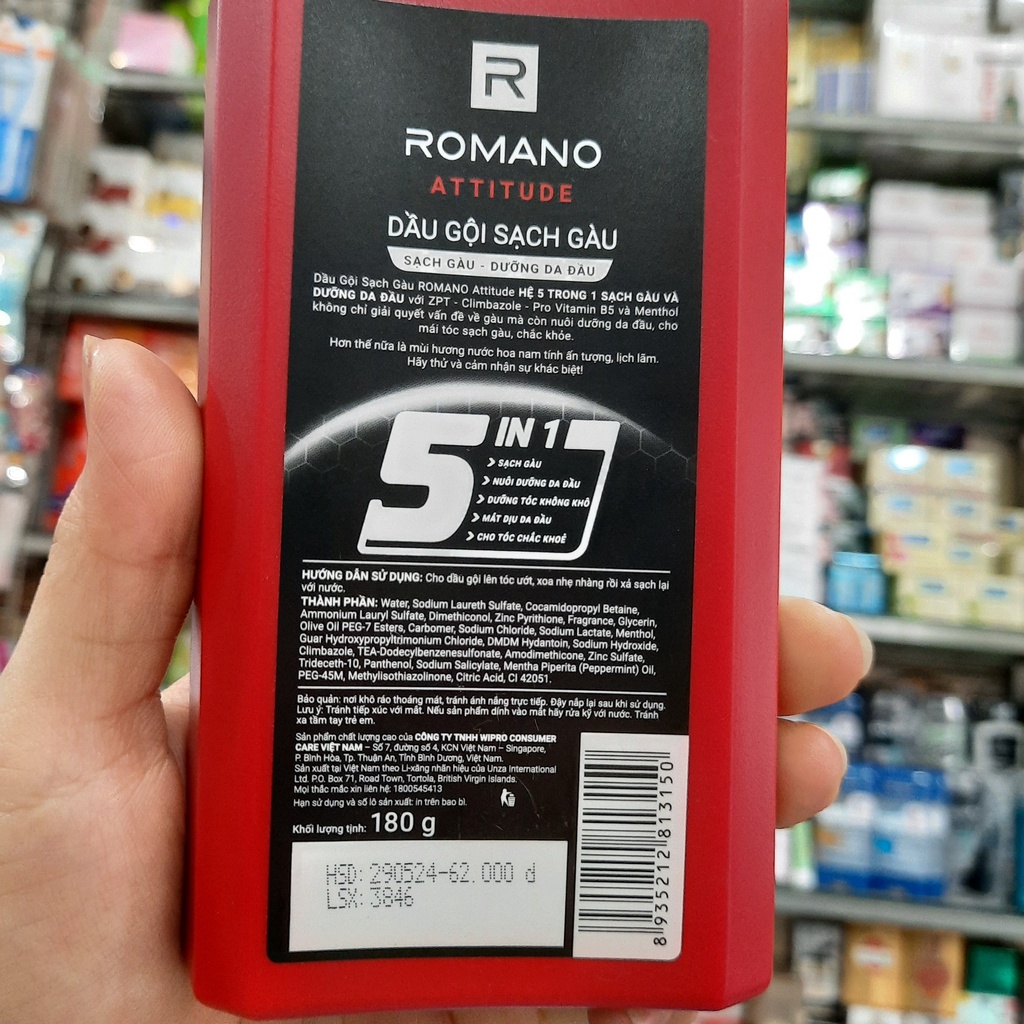 Dầu gội sạch gàu Romano Attitude loại bỏ &amp; ngăn gàu trở lại 180gr