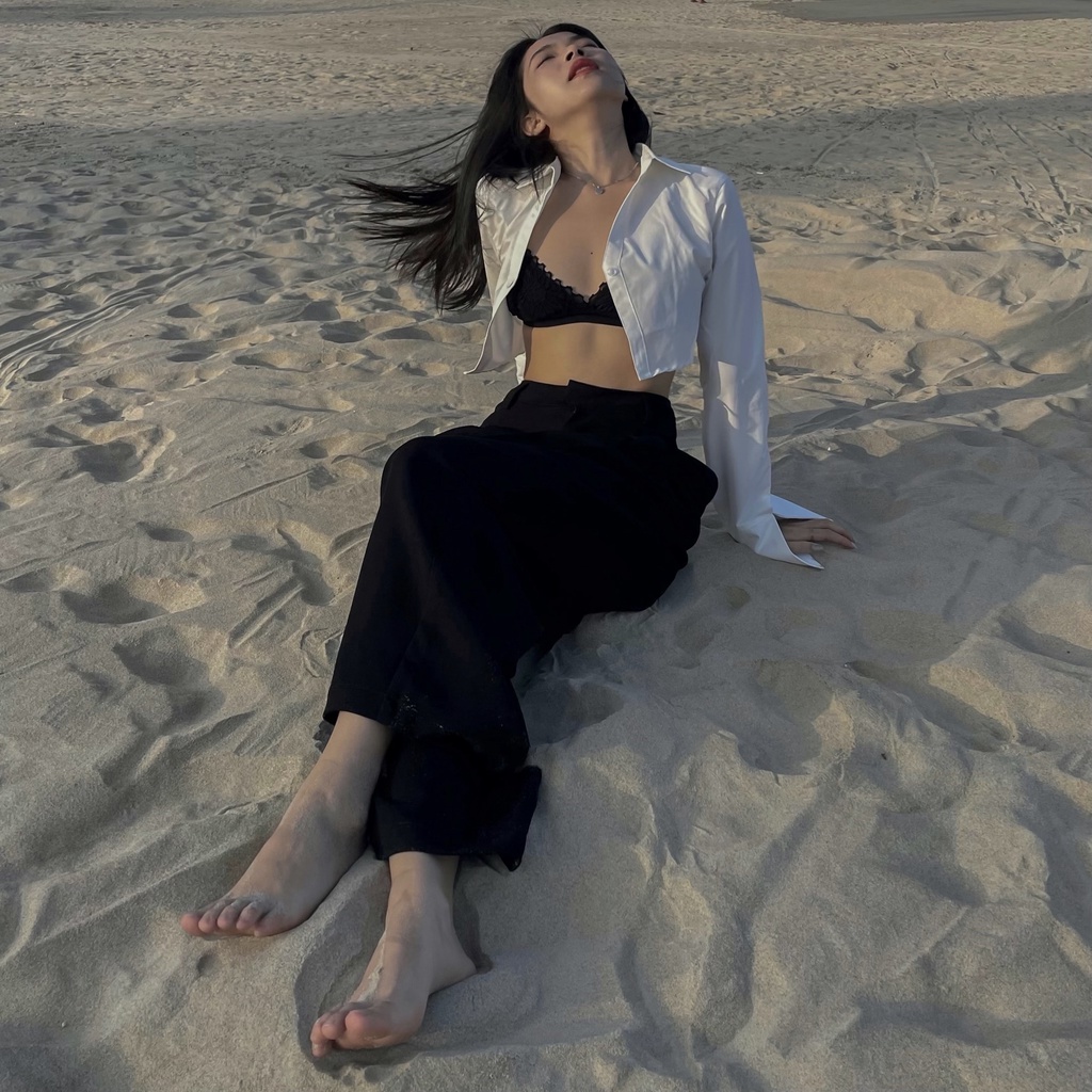 Áo sơ mi trắng tay dài Gem Crop Shirt - Áo sơmi trắng croptop