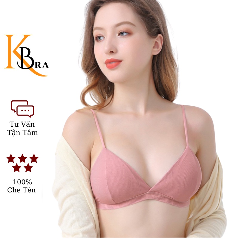 Áo lót ngực cotton thun gân co dãn tốt không gọng cài sau cho nữ KBRA 812-K