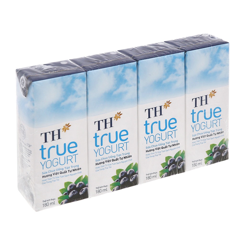 Lốc 4 hộp sữa chua uống hương việt quất TH True Yogurt 180ml "Giá bán đã trừ khuyến mãi"