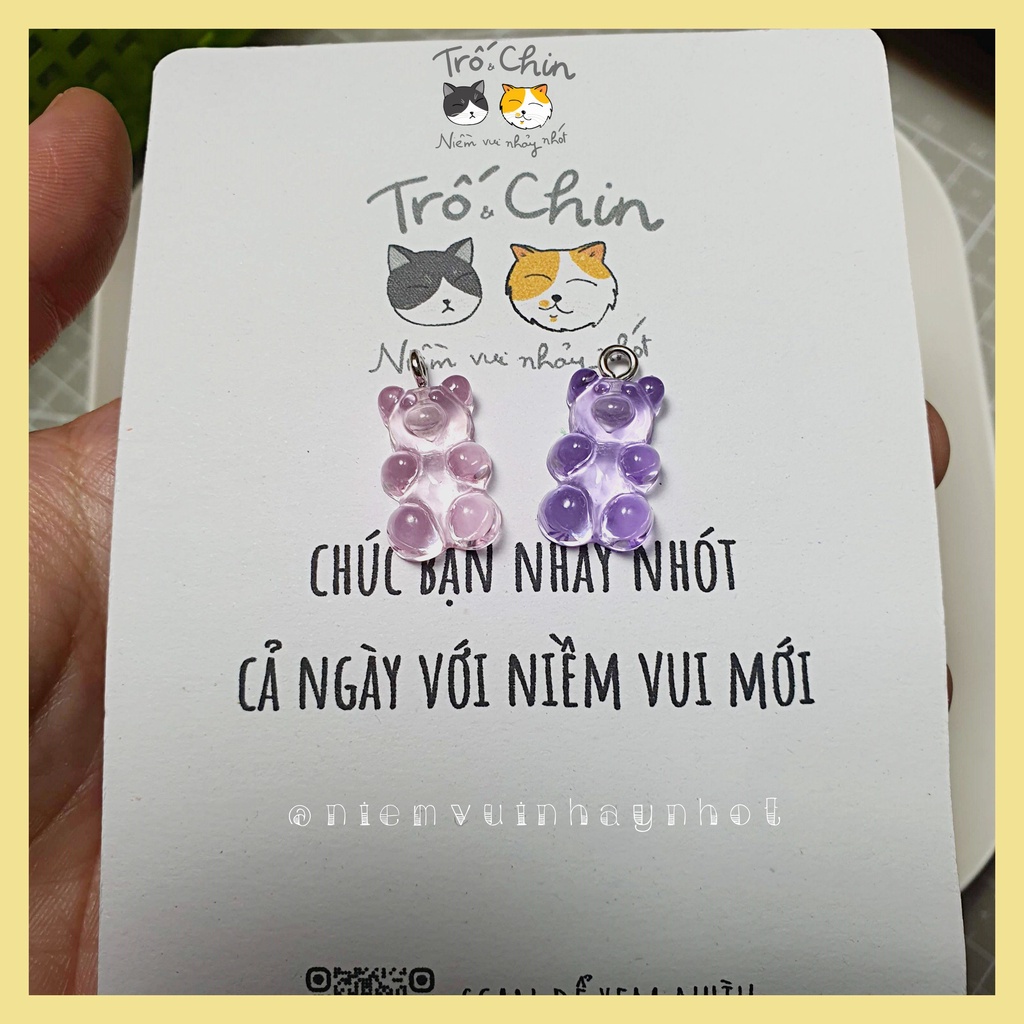 Charm Gấu chíp chíp màu trong loại nhỏ bằng nhựa acrylic (gắn sẵn khoen, hỗ trợ nối xích làm keyring, phonering...)