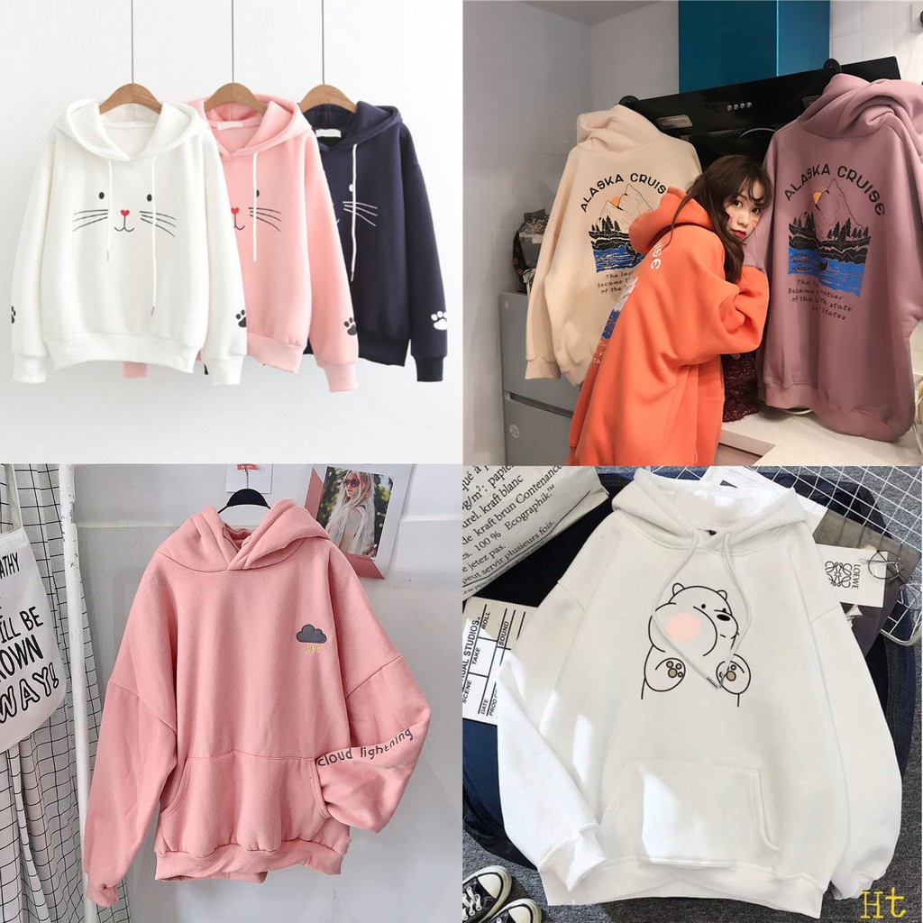 [Xả kho] Áo hoodie nỉ mũ ulzzang in các hình siêu đẹp