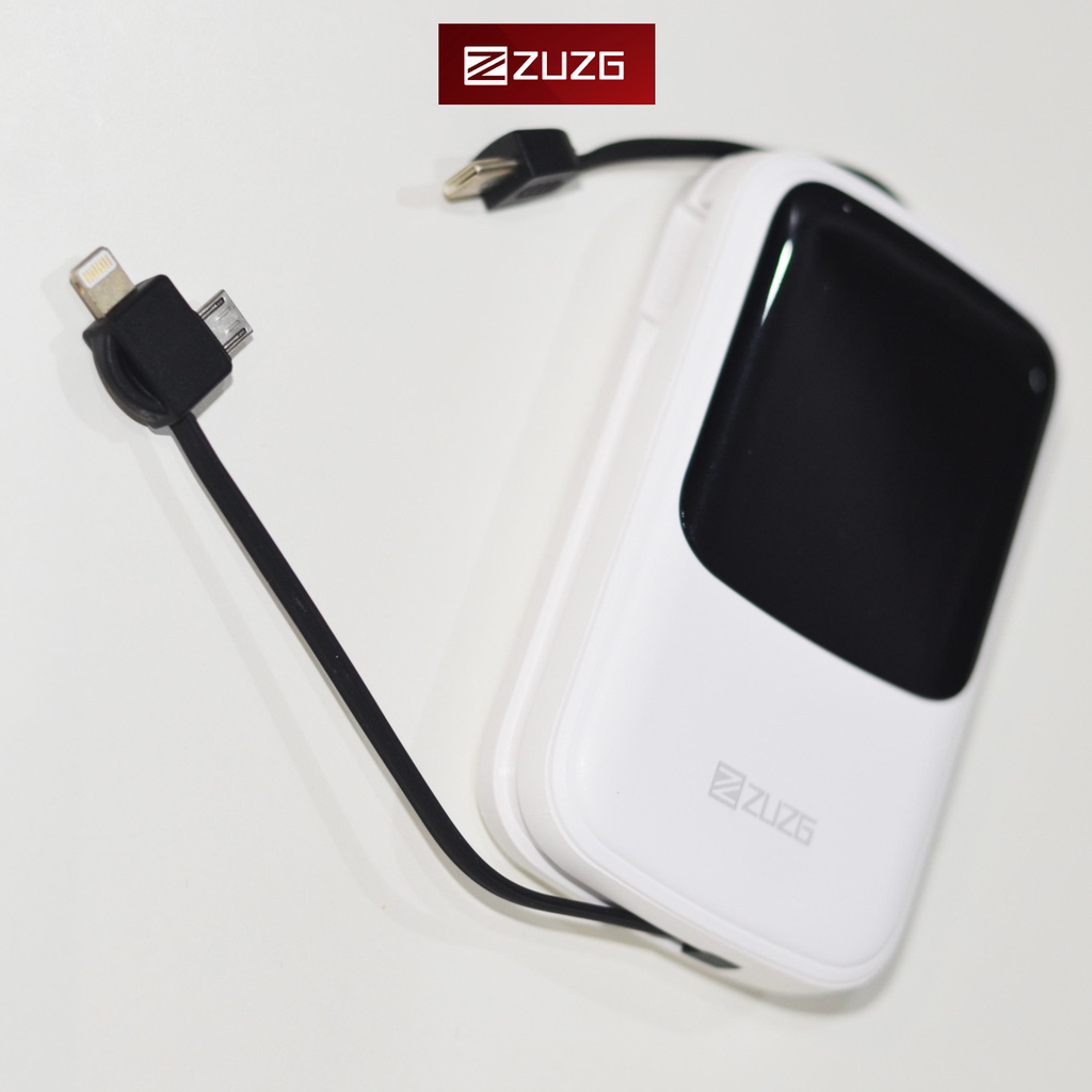 Sạc dự phòng ZUZG 10000mAH đa năng cáp sạc 3 đầu ( iPhone - Micro - Type C) tích hợp Mini LED  J33-Hàng chính hãng