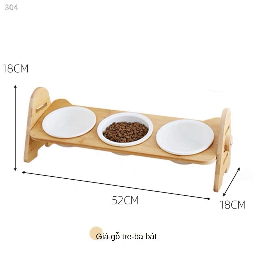 Bát ăn cho mèo chân cao sứ cổ bảo vệ đựng thức cơm chống lật con đôi ba giá với