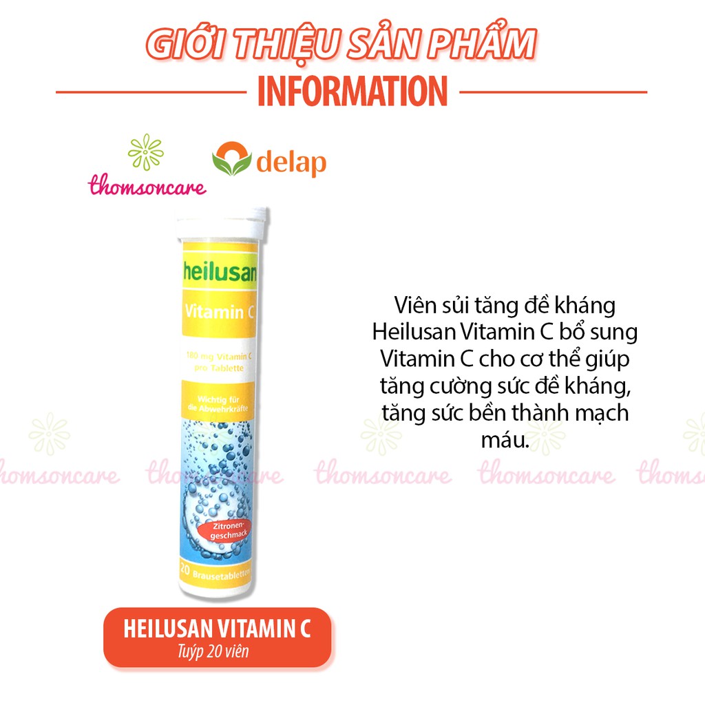 C sủi bổ sung vitamin C Heilusan - nhập khẩu từ Đức, tăng sức đề kháng, miễn dịch, tuýp 20 viên