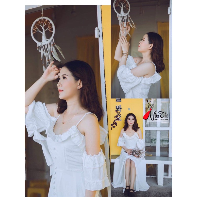 (miễn phí chỉnh váy) đầm maxi trễ vai nút bọc xẻ tà đi biển du lịch chụp ảnh sống ảo tiểu thư cực xinh | BigBuy360 - bigbuy360.vn
