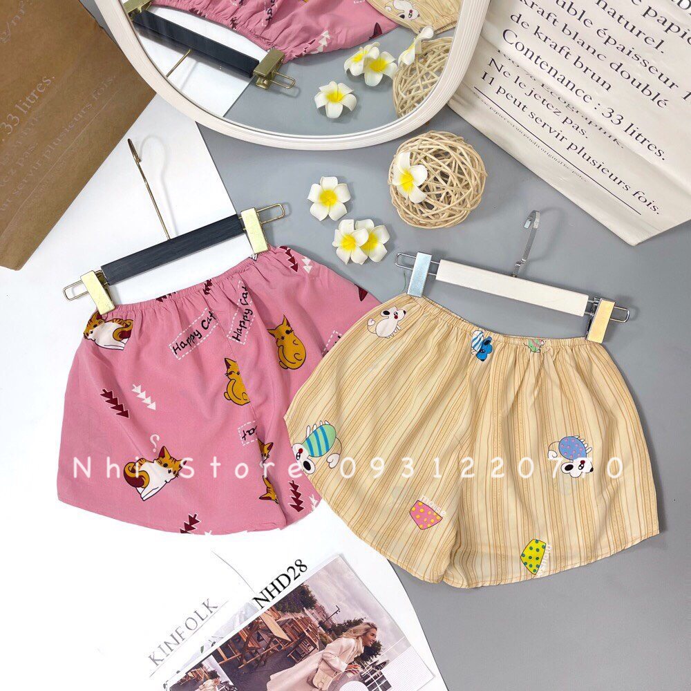 [FREESHIP 50K] QUẦN NGẮN NHISTORE LƯNG THUN LỤA IN NHIỀU HOA VĂN BẮT MẮT FREESIZE 55KG