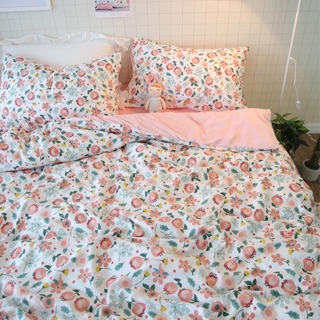 Bộ Drap & Chăn Phao Cotton Poly Hoa Lựu