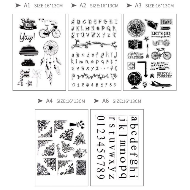 KimiTape Con dấu trong suốt clear stamp trang trí sổ sáng tạo, làm Bullet Journal các mẫu họa tiết, bảng chữ cái