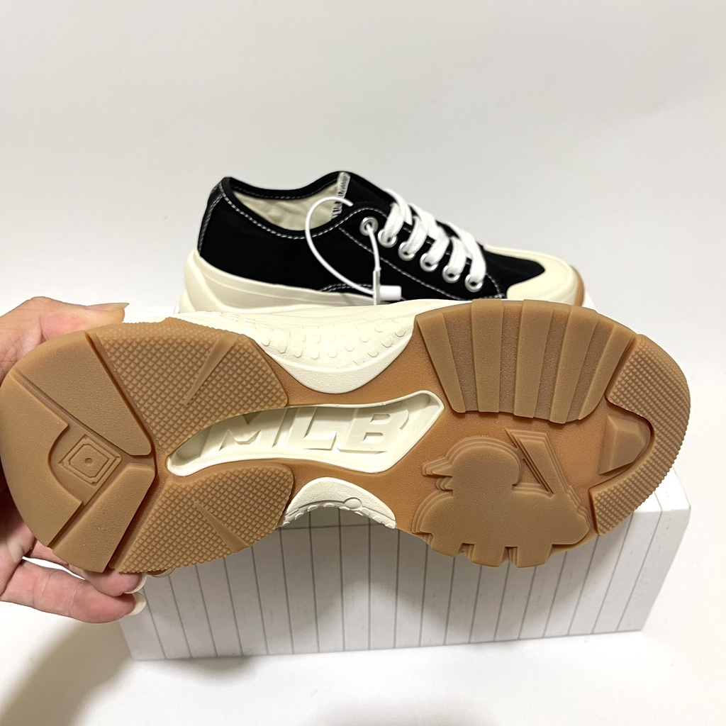 Giày MLB chunky NY vải đen canvas thấp cổ giày MIB NY đế nâu đen cổ thấp mới