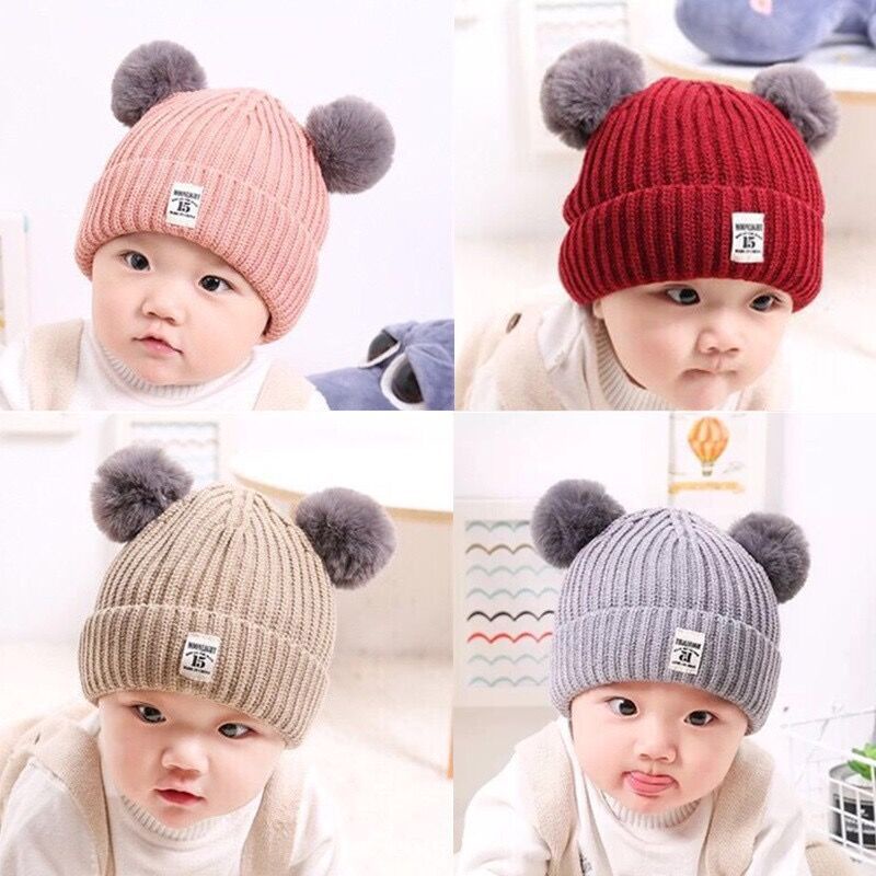 Mũ Trùm Đầu Dệt Kim Vải Cotton Cho Bé Từ 0-2 Tuổi