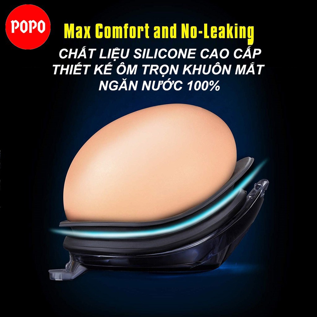 Combo Kính bơi chuyên nghiệp POPO 1154 Mũ trơn Bịt tai kẹp mũi, Mắt kình trong chống tia UV Hạn chế sương mờ