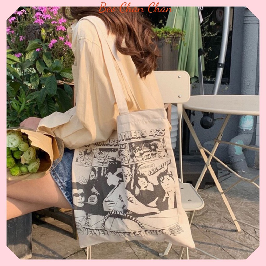 TÚI TOTE VẢI TRẮNG NGÀ TRANH ĐEN TRẮNG CỔ ĐIỂN