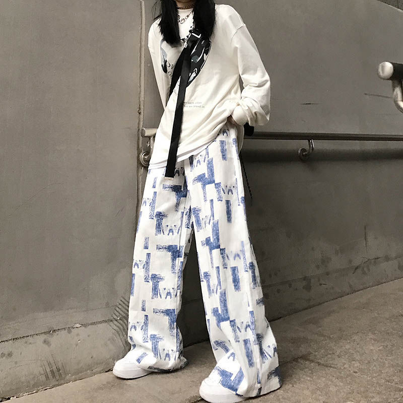 Unique quần thời trang Unisex dài ống rộng màu mực loang phong cách Hàn Quốc cá tính