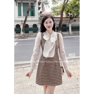 VÁY DẠ ZICZAC NƠ CỔ PHA TƠ