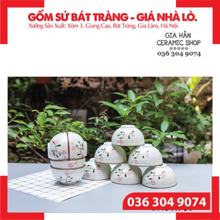 🍀 men kem vẽ đ𝐚̀𝐨 𝐇𝐨̂̀𝐧𝐠 hàng đẹp, dày🍀combo 6/ combo 10 bát⚡bộ bát ăn cơm bát tràng cao cấp