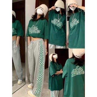 Set Kẻ Caro Xanh Los Angeles Nữ [FREESHIP] 🌸 Bộ đồ quần culottes da cá kèm áo thun form rộng tay lỡ Ulzzang 🌸