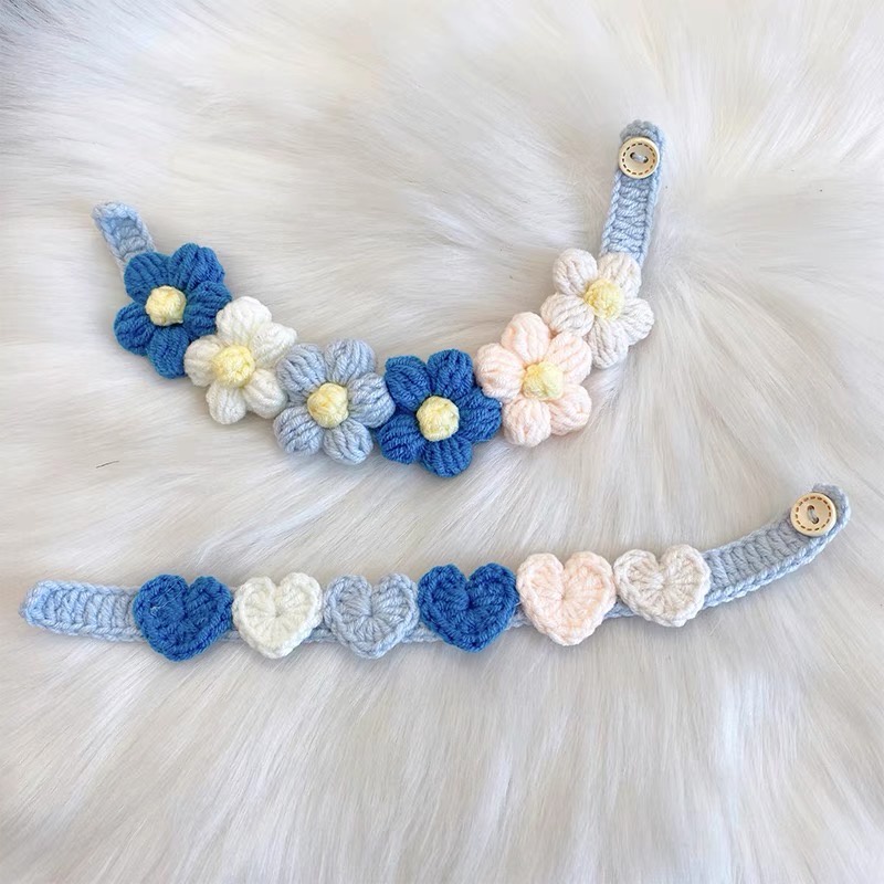 Vòng cổ viền hoa len handmade, dây đeo cổ cho chó mèo trái tim CHILLMEOW