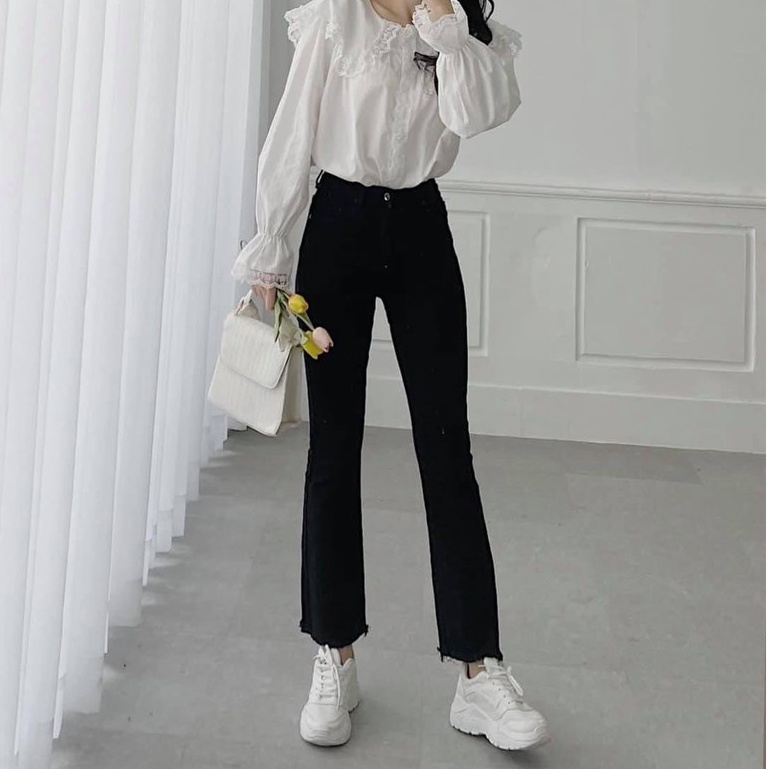 Quần Jean Nữ Ống Loe Lửng 9 Tấc