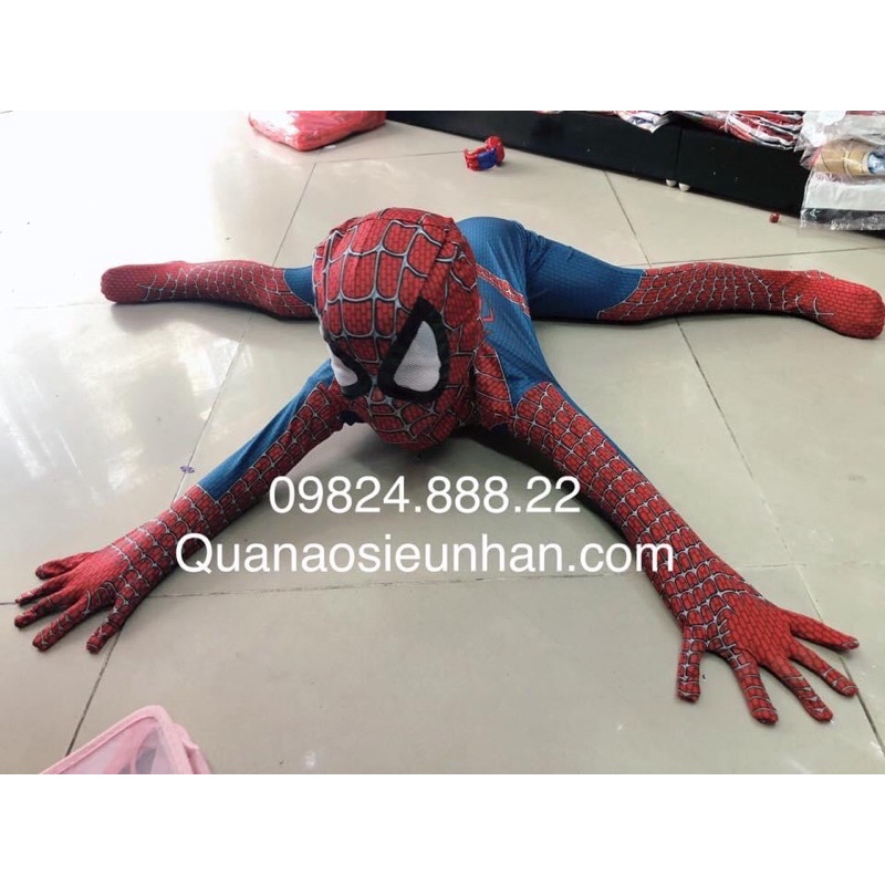 Quần áo siêu nhân Người Nhện, đồ hóa trang SpiderMan cực chất áo liền quần kèm mũ trùm COSPLAY0X