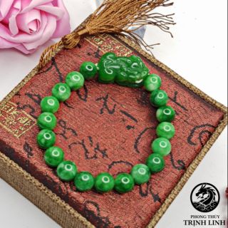 Vòng tay cụ tỳ hưu xanh lá size 10ly - 350k