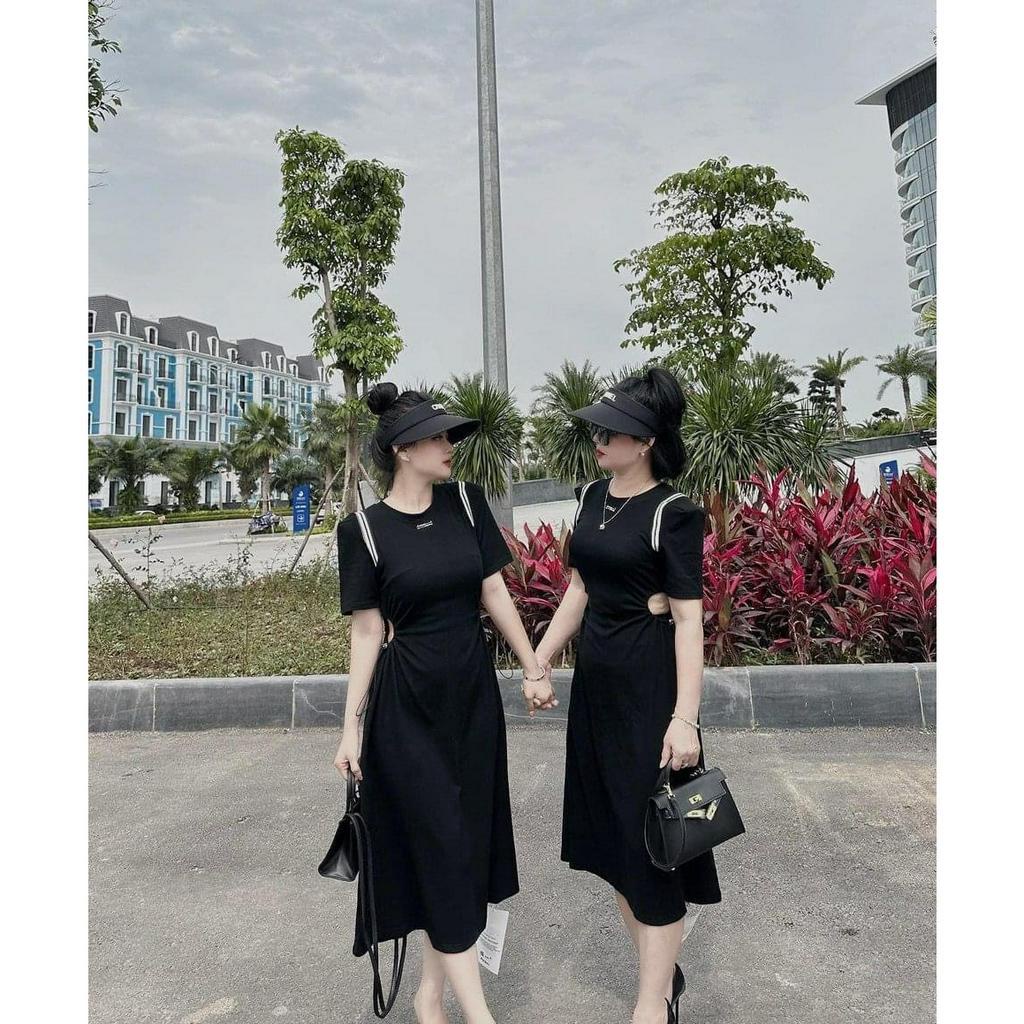 C15 - VÁY ĐEN SỌC VAI CUT EO