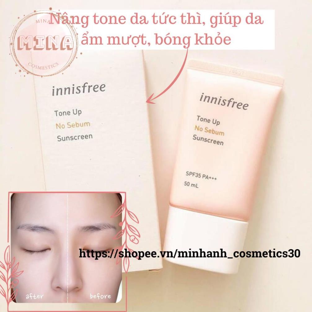 Kem Chống Nắng Innisfree Tone Up No Sebum Sunscreen SPF50+PA++++ 50ml (màu hồng)