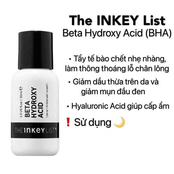 Tẩy da chết hoá học, serum giảm mụn kiềm dầu mờ thâmn The Inkey List Beta Hydroxy Acid Exfoliant 2%