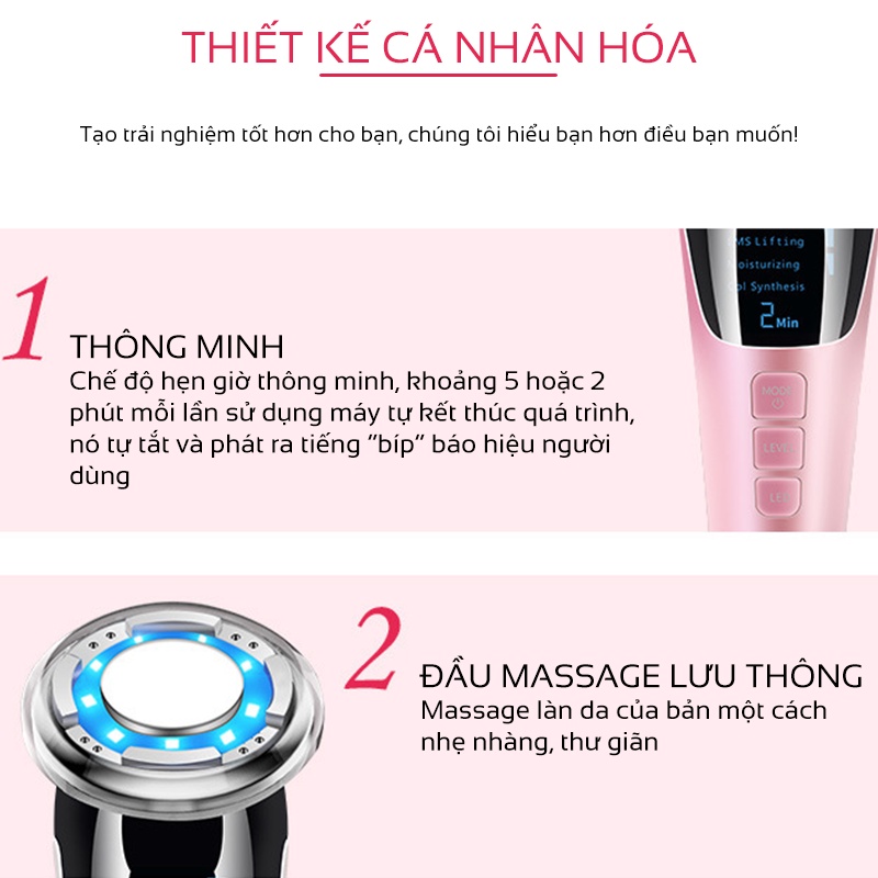 Máy massage mặt nóng lạnh ion, Máy đẩy sâu tinh chất điện di cao cấp Trẻ hóa da, giảm mụn Bảo Hành 6TH QStore