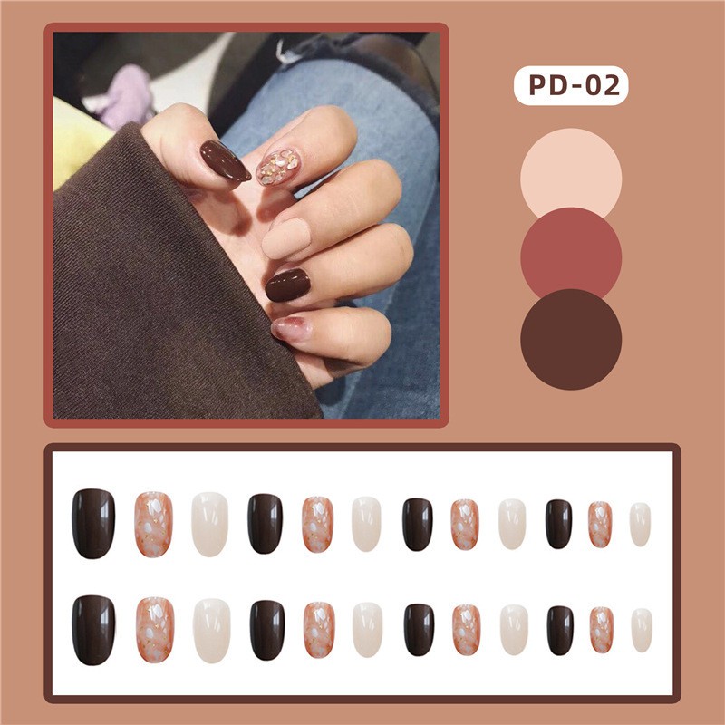 Bộ 24 móng tay giả Nail Nina trang trí nghệ thuật họa tiết đáng yêu mã PD00【Tặng kèm dụng cụ lắp】