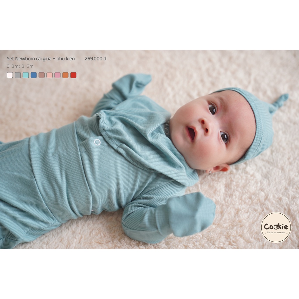 Set sơ sinh cài chéo Cookie thu đông  cho bé
