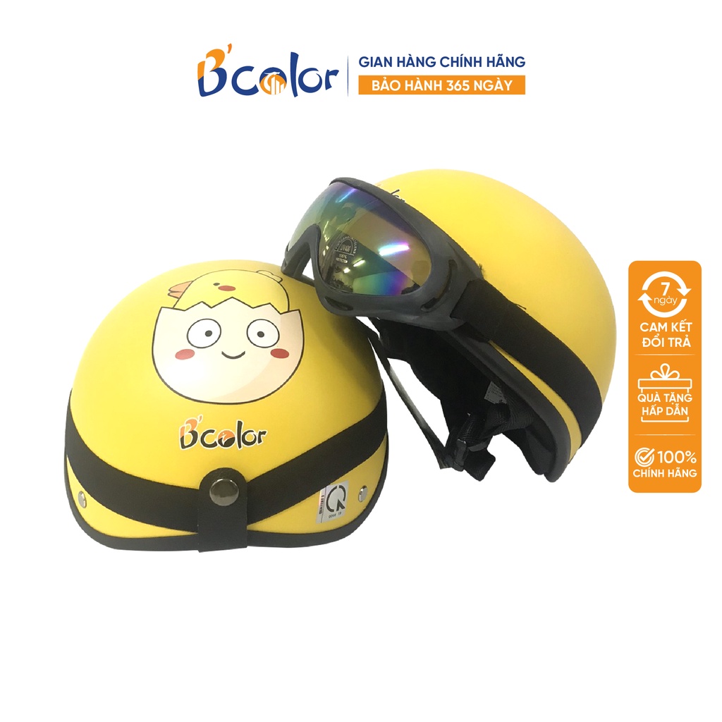 Mũ Bảo Hiểm Màu Vàng Hình Gà Kèm Kính Thời Trang, An Toàn B'COLOR