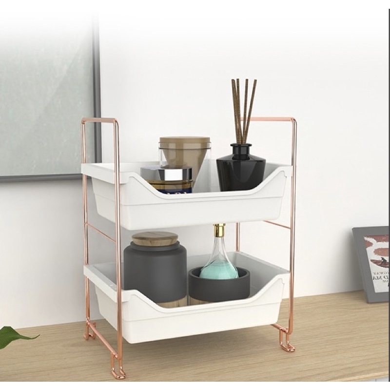 Khay mỹ phẩm 2 - 3 tầng viền hồng vàng